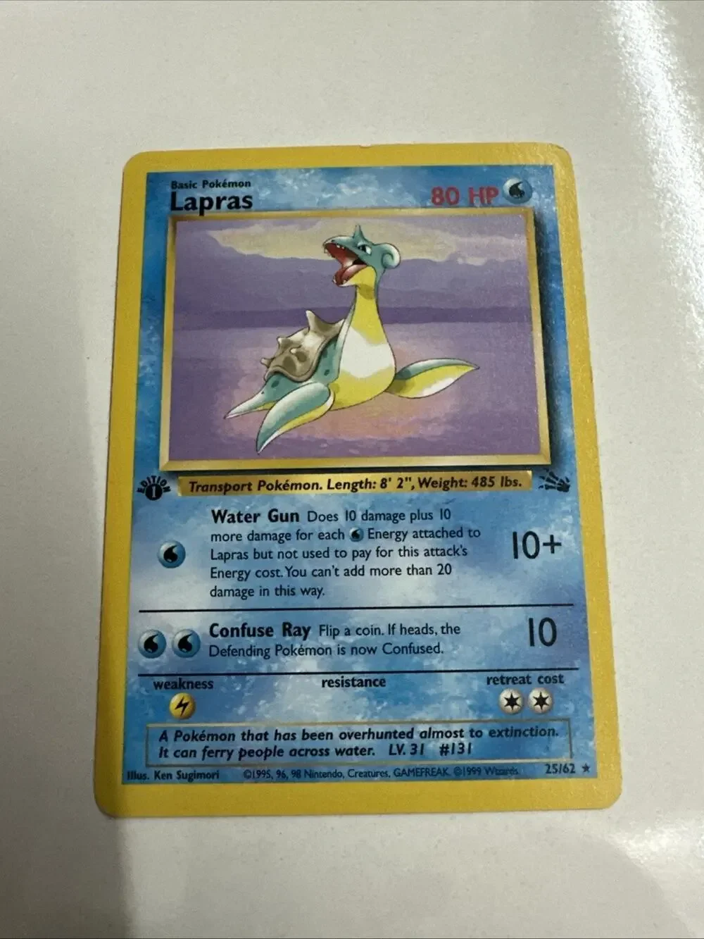 Pokemon Card Lapras 25/62 1st Edition Fossil Vintage Original WOTC 1999 MP